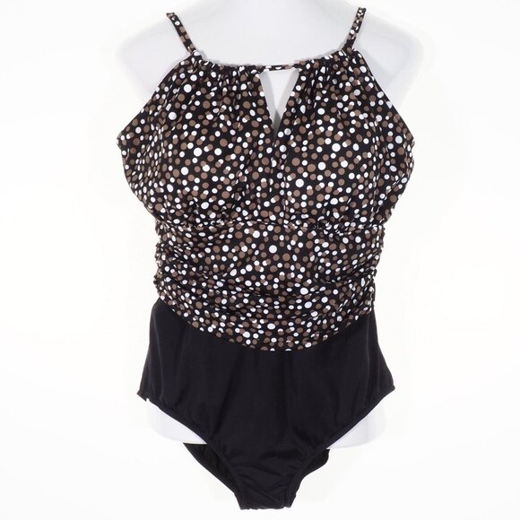 Catalina Swimsuit 18 W 20 W Piece Black Brown White Rouched Set in Bra 2X NWOT - Picture 2 of 10